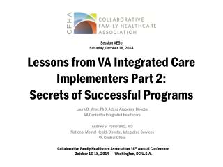 Lessons from VA Integrated Care Implementers Part 2: Secrets of Successful Programs