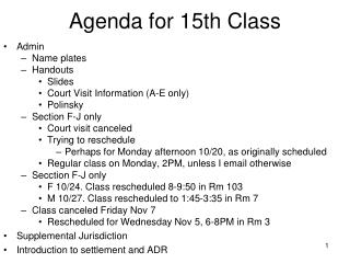 Agenda for 15th Class