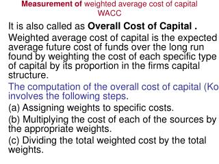 Measurement of weighted average cost of capital WACC