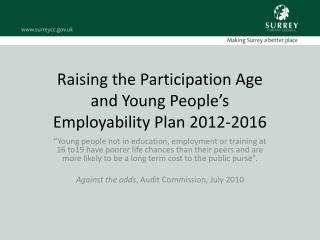 Raising the Participation Age and Young People’s Employability Plan 2012-2016