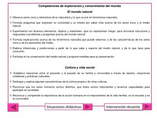 Competencias de exploración y conocimiento del mundo El mundo natural