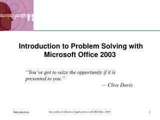 Introduction to Problem Solving with Microsoft Office 2003