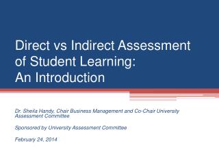 Direct vs Indirect Assessment of Student Learning: An Introduction