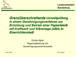 Günter Alpert Regionalabteilung Ost Genehmigungsverfahrensstelle