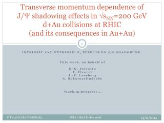 Intrinsic and extrinsic p t effects on J/ y shadowing This work , on behalf of