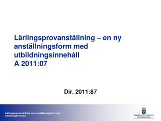 Lärlingsprovanställning – en ny anställningsform med utbildningsinnehåll A 2011:07