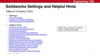 Solidworks Settings and Helpful Hints