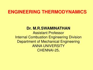 ENGINEERING THERMODYNAMICS