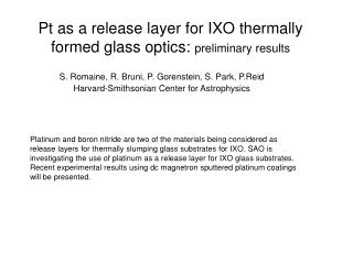 Pt as a release layer for IXO thermally formed glass optics: preliminary results