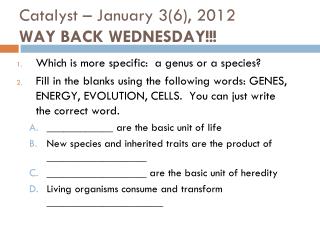 Catalyst – January 3(6), 2012 WAY BACK WEDNESDAY!!!