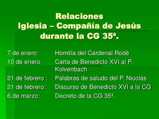 Relaciones Iglesia – Compañía de Jesús durante la CG 35ª.