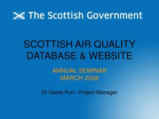 SCOTTISH AIR QUALITY DATABASE &amp; WEBSITE