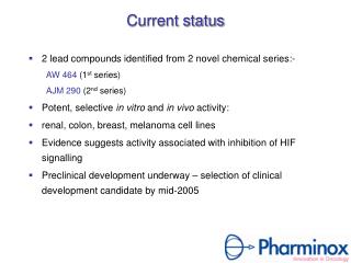 2 lead compounds identified from 2 novel chemical series:- AW 464 (1 st series)