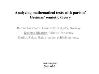 Analyzing mathematical texts with parts of Greimas’ semiotic theory