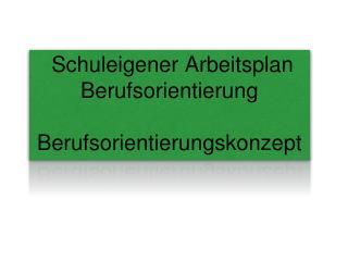 Schuleigener Arbeitsplan Berufsorientierung Berufsorientierungskonzept