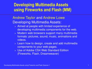 Developing Multimedia Assets using Fireworks and Flash (MM)