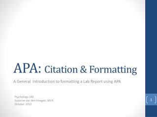 APA: Citation &amp; Formatting