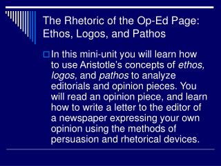 The Rhetoric of the Op-Ed Page: Ethos, Logos, and Pathos