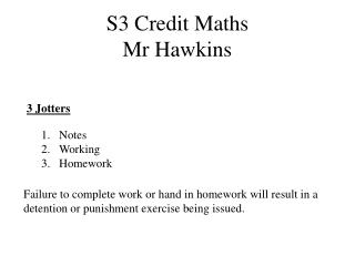 S3 Credit Maths Mr Hawkins
