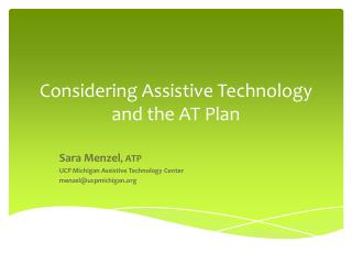 Considering Assistive Technology and the AT Plan