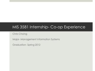 MIS 3581 Internship- Co-op Experience