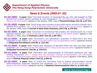 Department of Applied Physics The Hong Kong Polytechnic University