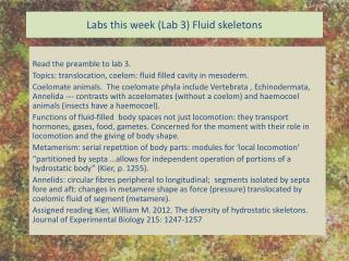 Labs this week (Lab 3) Fluid skeletons