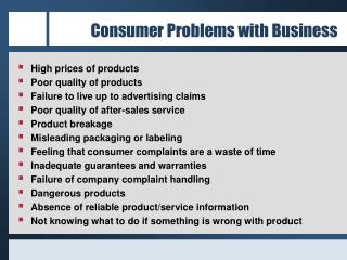 Consumer Problems with Business