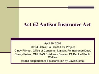 Act 62 Autism Insurance Act
