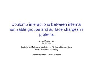 Coulomb interactions between internal ionizable groups and surface charges in proteins