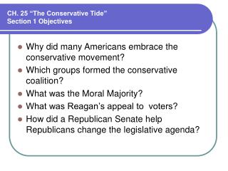 CH. 25 “The Conservative Tide” Section 1 Objectives