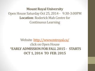 Website: sait/ click on Open House    *EARLY ADMISSION FOR FALL 2015 –