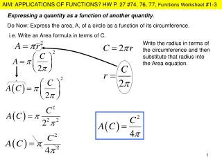 Expressing a quantity as a function of another quantity.