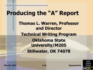 Producing the “A” Report