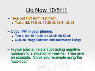 Do Now 10/5/11