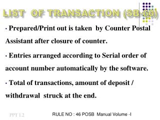 LIST OF TRANSACTION (SB-60)