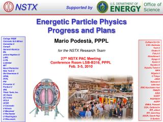 Energetic Particle Physics Progress and Plans