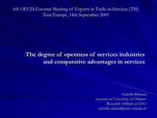 6th OECD-Eurostat Meeting of Experts in Trade-in-Services (TIS) Tour Europe, 14th September 2005