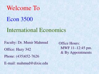 Welcome To Econ 3500 International Economics