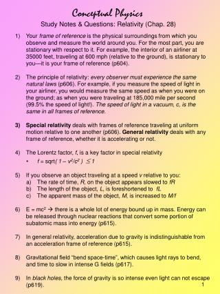 Conceptual Physics Study Notes &amp; Questions: Relativity (Chap. 28)