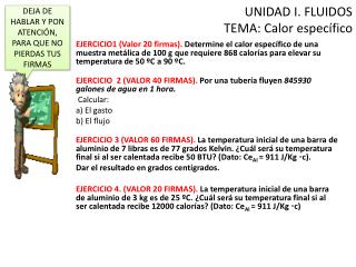 UNIDAD I. FLUIDOS TEMA: Calor específico