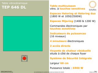 Table multicuisson 		 vitro. à touches sensitives