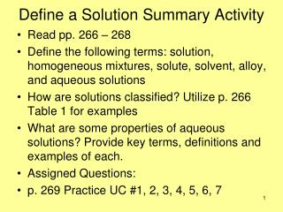 Define a Solution Summary Activity