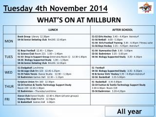 WHAT’S ON AT MILLBURN