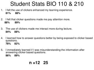 Student Stats BIO 110 &amp; 210