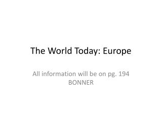 The World Today: Europe