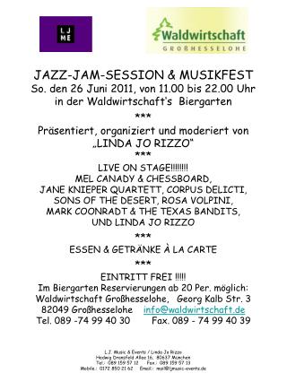 JAZZ-JAM-SESSION &amp; MUSIKFEST So. den 26 Juni 2011, von 11.00 bis 22.00 Uhr