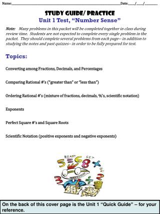 Study guide/ practice Unit 1 Test, “Number Sense”