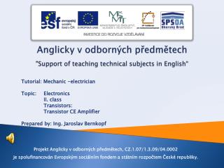 Anglicky v odborných předmětech &quot;Support of teaching technical subjects in English “