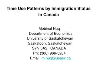 Time Use Patterns by Immigration Status in Canada